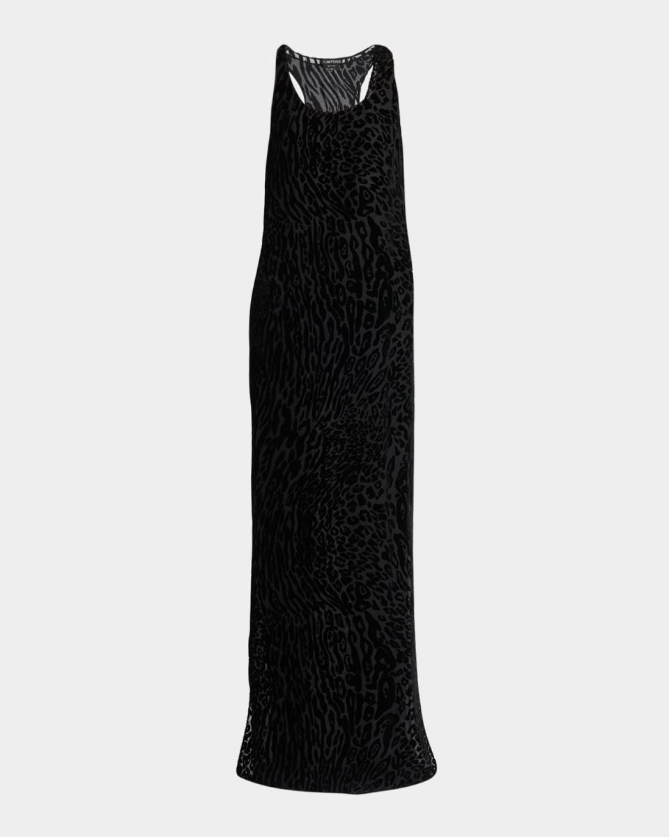 Abstract Leopard Devore Racerback Evening Dress
